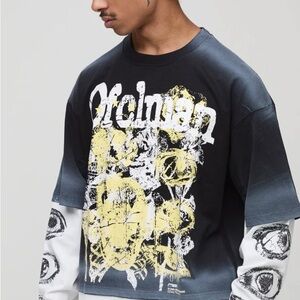 boohooMan Oversized boxy Ofclman graphic Faux Layer washer T-shirth